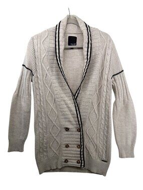 Vintage Volcom Cardigan Sz M White/Navy Such a Nord RARE Cable Knit Fishermans
